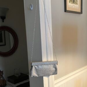 Nina Silver Glitter Evening Clutch with Chain